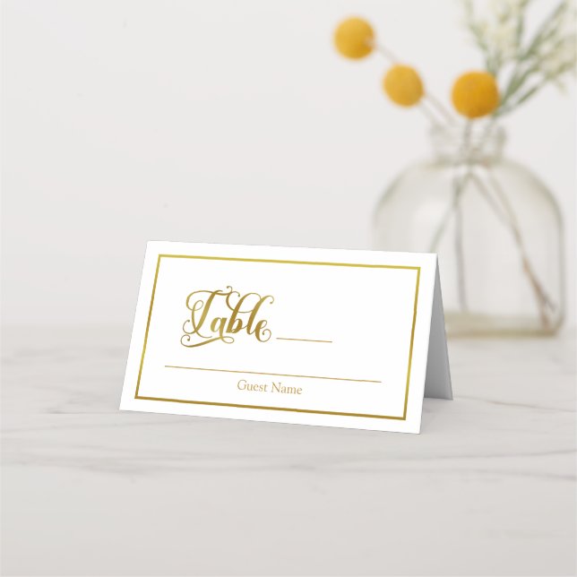 Carte De Placement Élégant Script fleurit Mariage blanc & or (Devant)
