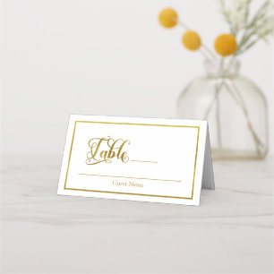 Carte De Placement Élégant Script fleurit Mariage blanc & or