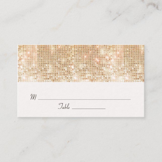 Carte De Placement Elégant Séquins d'or Mariage Occasion Place Card (Devant)