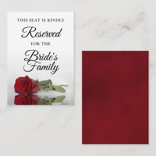 Carte De Placement Élégant simple Rose rouge Mariage Réservé (Devant / Derrière)