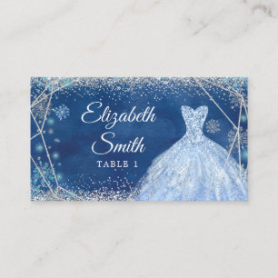 Carte De Placement Elégant Snowflake hiver de la Marine Quinceañera