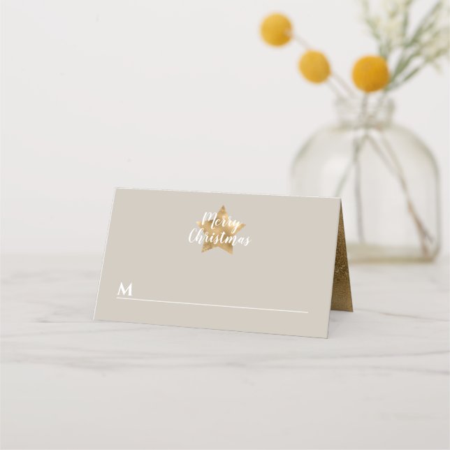 Carte De Placement Elégant Taupe Gold Star Joyeux Noël (Devant)