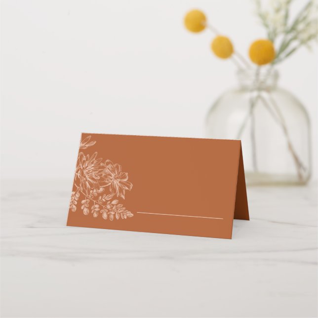 Carte De Placement Élégant Terra Cotta Simple Mariage Floral (Devant)