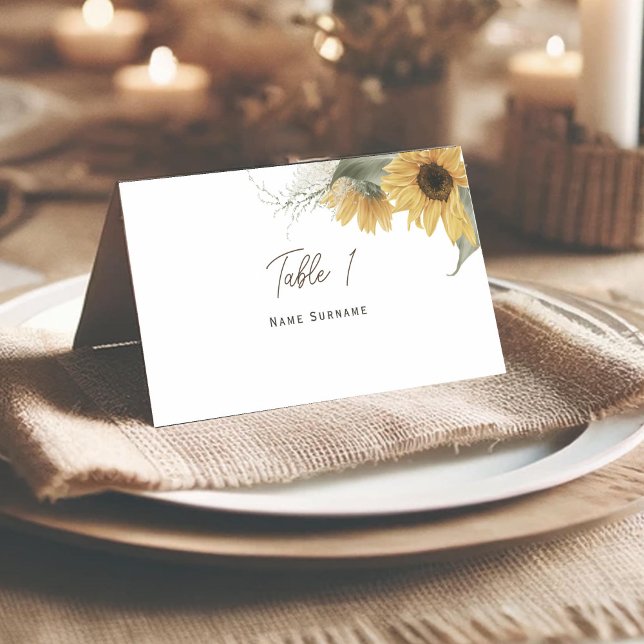 Carte De Placement Élégant tournesol rustique, Mariage de automne (Rustic themed, Sunflower tented place card.)