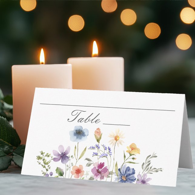 Carte De Placement Elegant Watercolor Wildflowers Spring Wedding (Créateur téléchargé)