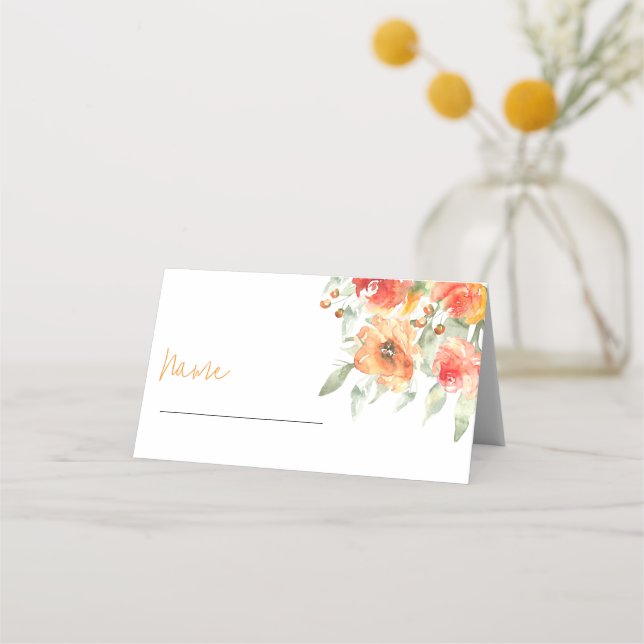 Carte De Placement Elégante aquarelle Apricot Floral (Devant)