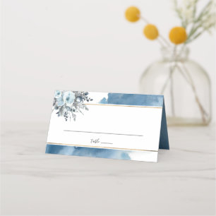 Carte De Placement Elégante aquarelle bleue et bleu floral