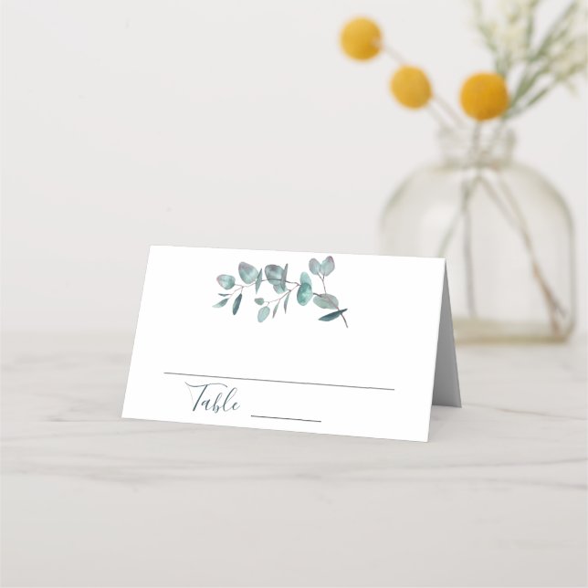 Carte De Placement Elégante Aquarelle Eucalyptus Mariage Table (Devant)