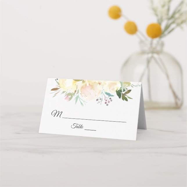 Carte De Placement Elégante aquarelle Floral rose Mariage ivoire (Devant)