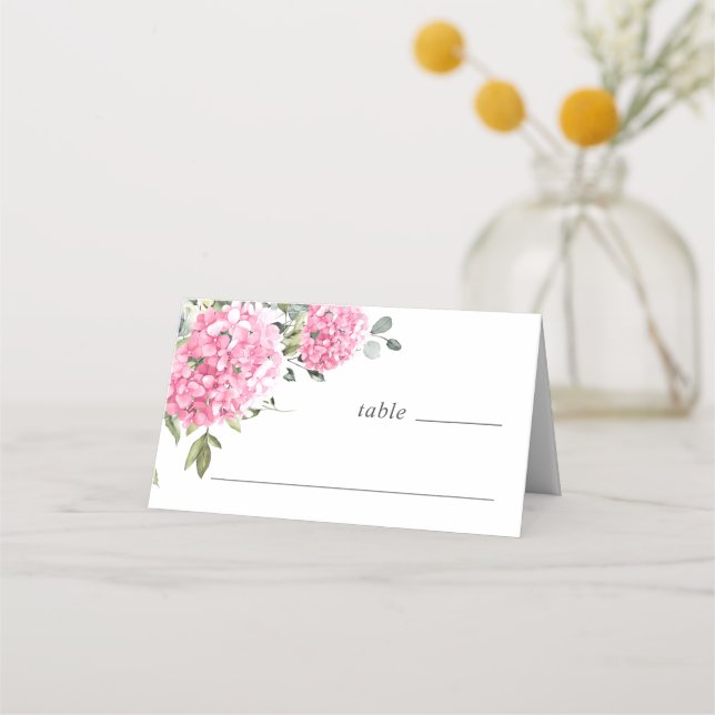 Carte De Placement Elégante aquarelle rose bleu Mariage Hydrangea (Devant)