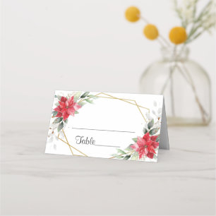 Carte De Placement Elégante aquarelle Rouge Poinsettia Mariage Table