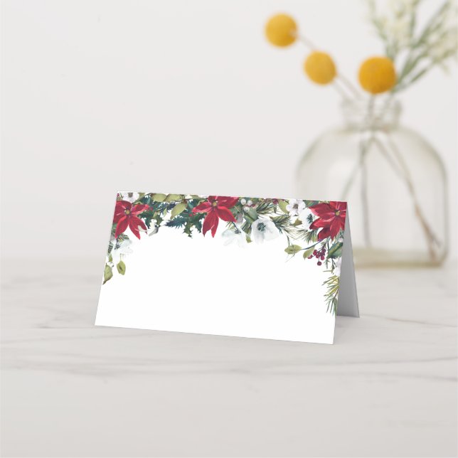 Carte De Placement Elégante aquarelle Rouge Poinsettia Mariage Table (Devant)