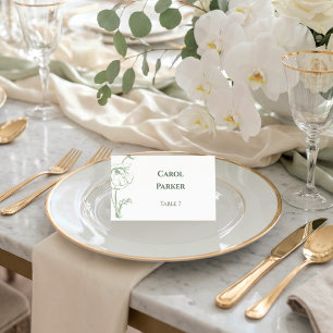 Carte De Placement Élégante Art Linéaire Floral Vert Sauge Mariage Pl