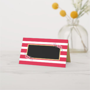 Carte De Placement Élégante bande rose chic avec fleurs d'aquarelle