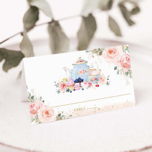 Carte De Placement Élégante Blush Rose Floral High Tea Party