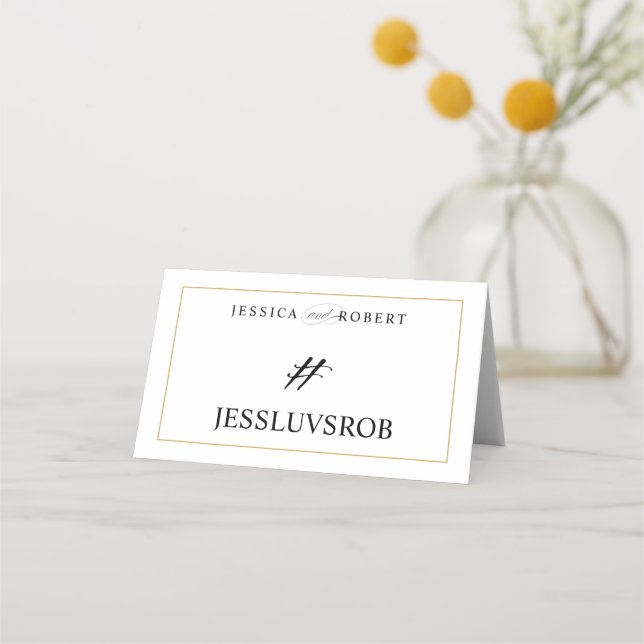 Carte De Placement Élégante bordure en or noir et blanc (Devant)