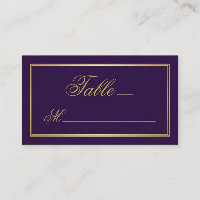 Carte De Placement Élégante calligraphie de script or sur Mariage vio (Devant)