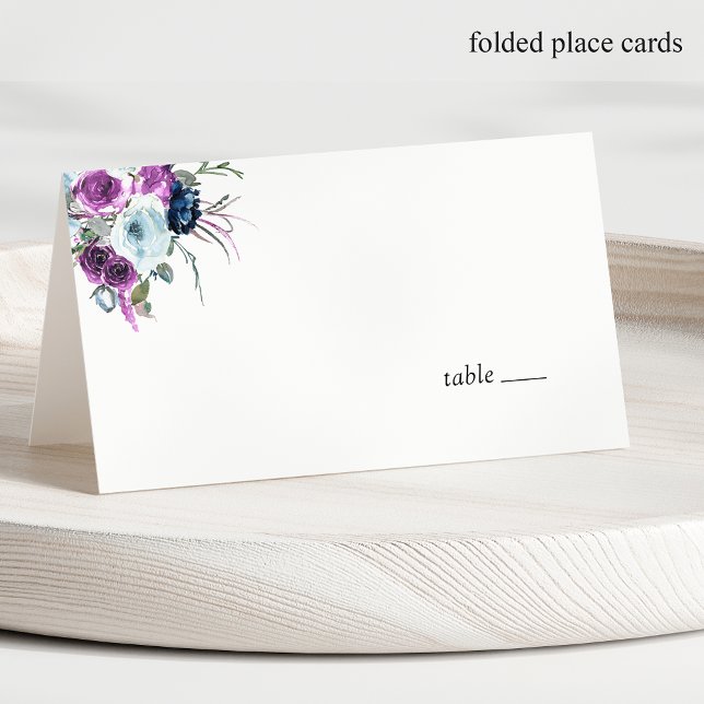 Carte De Placement Elégante carte de Mariage Floral Bleu et Violet (Créateur téléchargé)