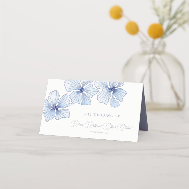 Carte De Placement Elégante Carte Mariage Fleurs Bleues (Devant)