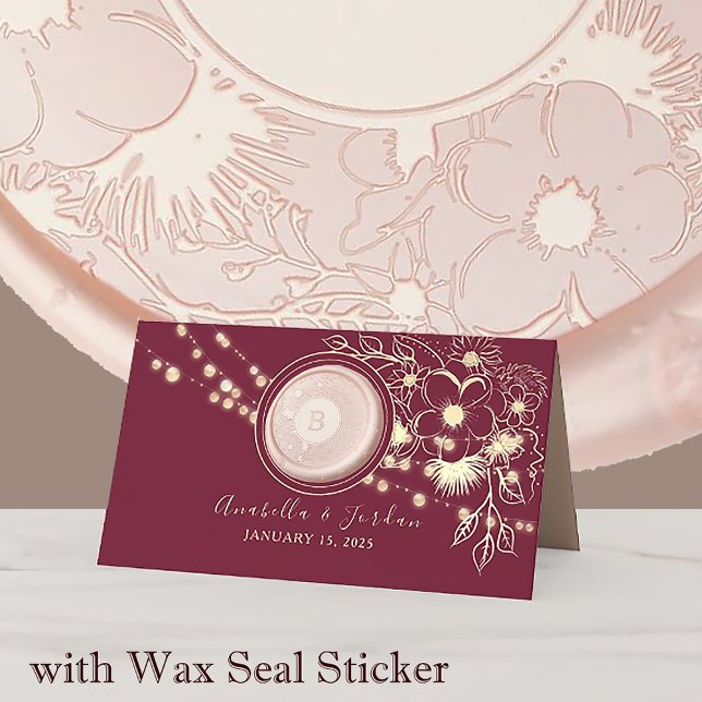 Carte De Placement Elégante carte Mariage Monogram Bourgogne (Créateur téléchargé)