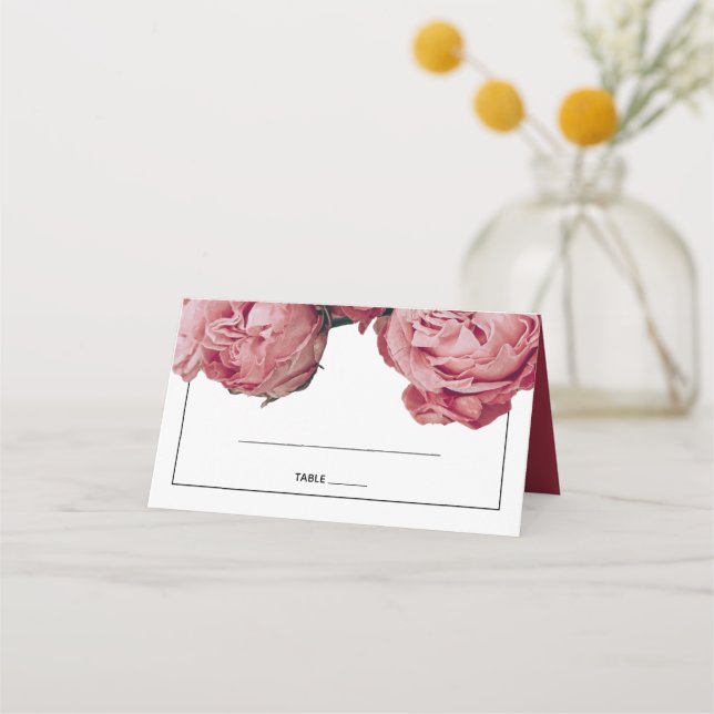 Carte De Placement Elégante carte Mariage Roses Roses Rose (Devant)