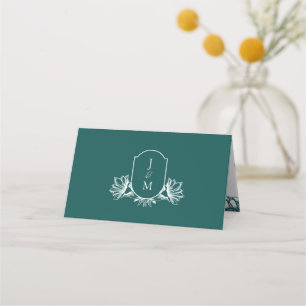 Carte De Placement Élégante crête de monogramme Turquoise foncé