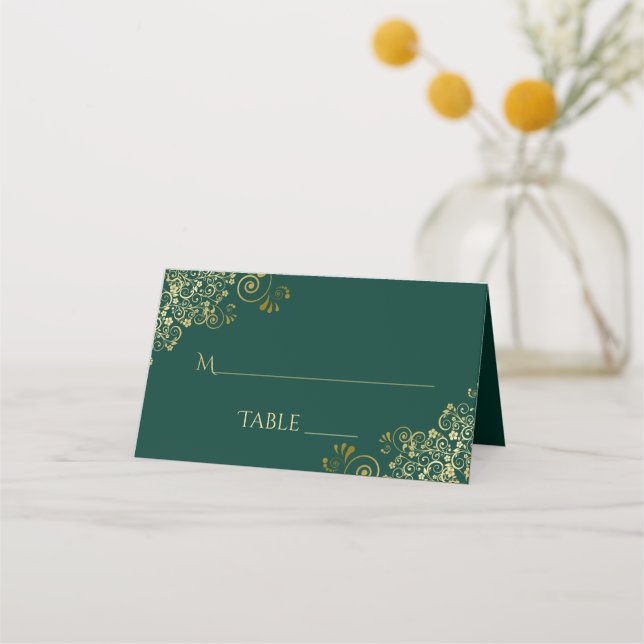 Carte De Placement Élégante écriture Emerald Green & Gold Mariage (Dos)