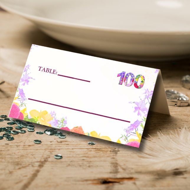 Carte De Placement Elégante Fête Florale 100e Anniversaire / 100 Ans (Créateur téléchargé)