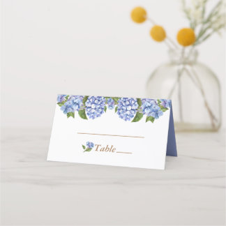Carte De Placement Elégante Hydrangée Bleue Florale Blanc Mariage Pla