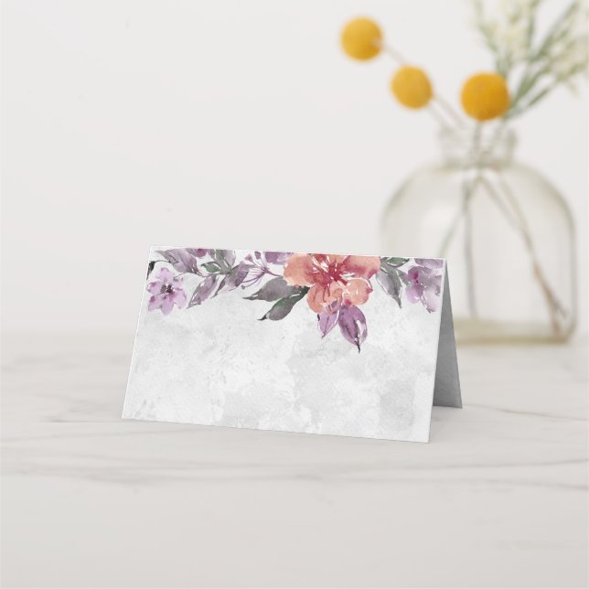 Carte De Placement Elégante Lavande Peach Purple Floral Aquarelle (Devant)