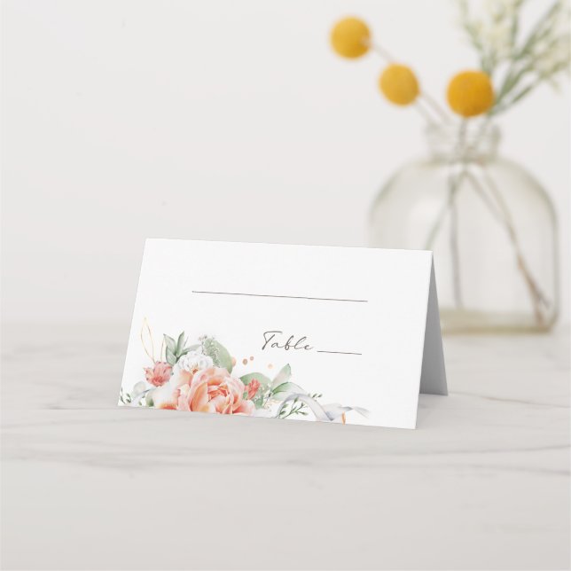 Carte De Placement Elégante Peach Watercolor Floral Plaques (Devant)