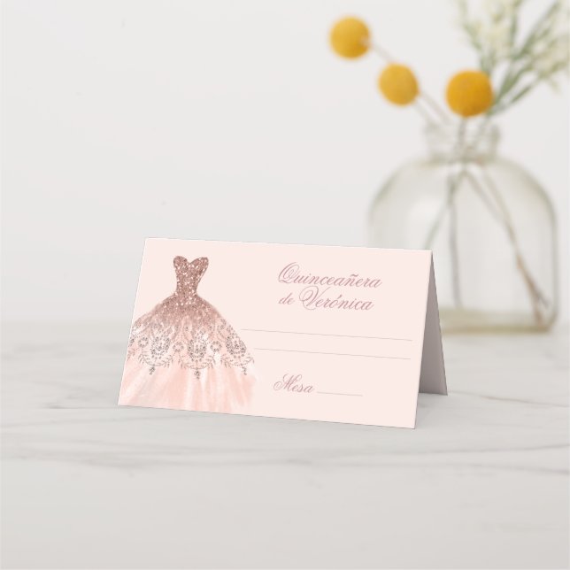 Carte De Placement Elégante Quinceañera espagnole Mis Quince Rose ros (Devant)