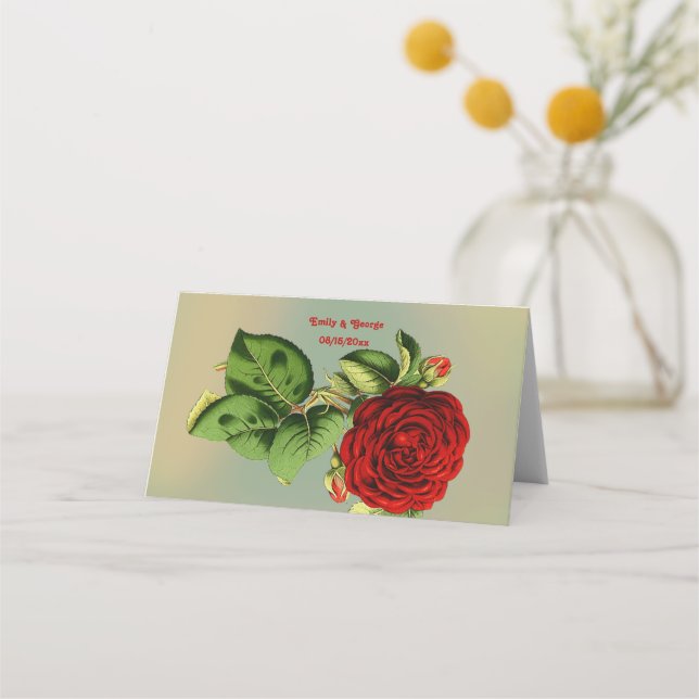Carte De Placement Élégante Rose rouge Romantique Mariage floral d'ét (Dos)