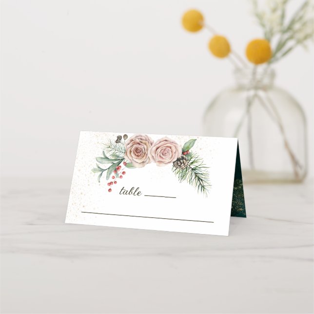 Carte De Placement Elégante Roses Roses Roses Roses Rouge Berries Ver (Devant)