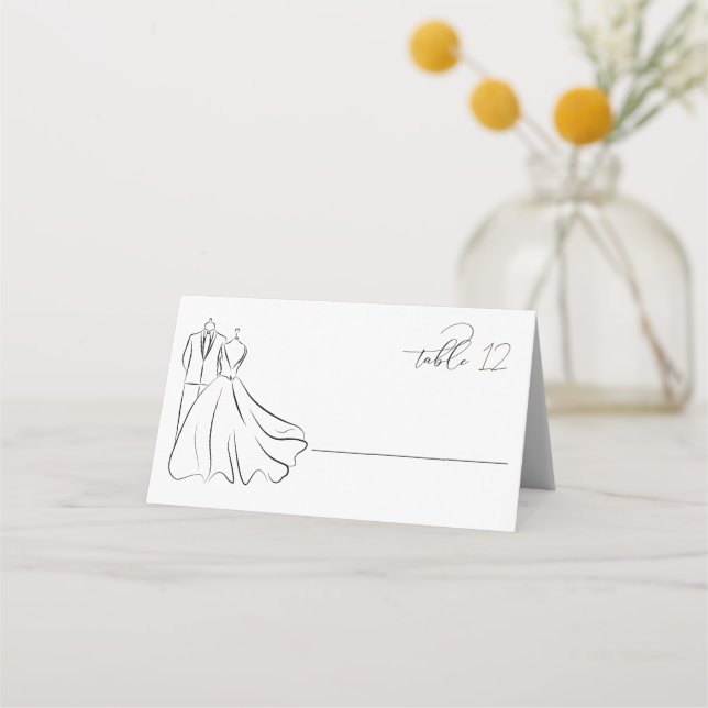 Carte De Placement Elégante table de Mariage B&W Tux & Dress (Devant)