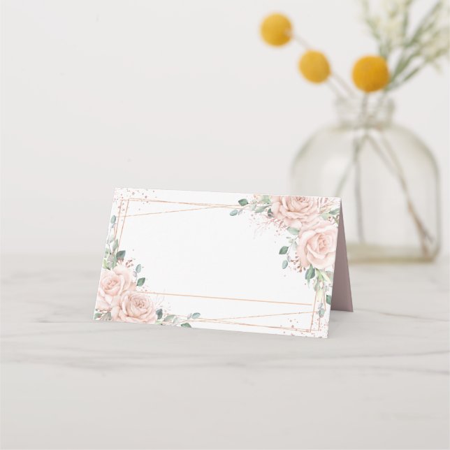Carte De Placement Élégantes roses roses blush dorées à la feuille de (Devant)