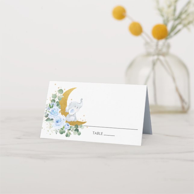Carte De Placement Élément de nom d'invité Lune croissante Éléphant F (Devant)