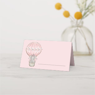 Carte De Placement Éléphant de bébé mignon montgolfière rose fille