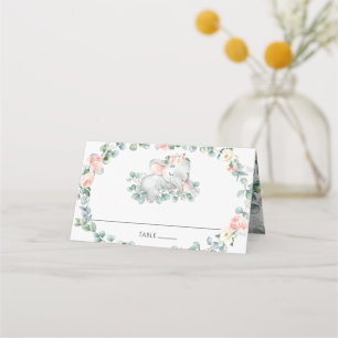 Carte De Placement Eléphant dormant mignon Baby shower floral rose