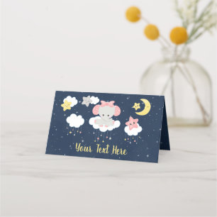 Carte De Placement Elephant rose et Baby shower de marine