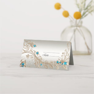 Carte De Placement Embellister Gold Blue Stones Place Card