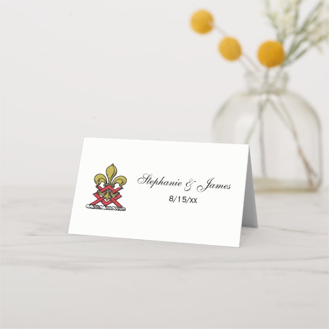 Carte De Placement Emblème Preppy Gold Red Heraldic Crest Fleur de Li (Devant)