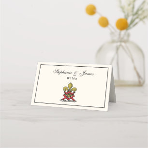 Carte De Placement Emblème Preppy Gold Red Heraldic Crest Fleur de Li