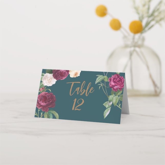 Carte De Placement Emerald Green Floral Mariage (Devant)