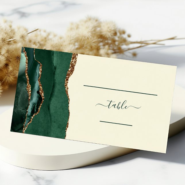 Carte De Placement Emerald Green Gold Agate Mariage ivoire Table (Créateur téléchargé)