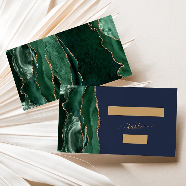 Carte De Placement Emerald Green Gold Agate Marine Blue Mariage Escor (Créateur téléchargé)