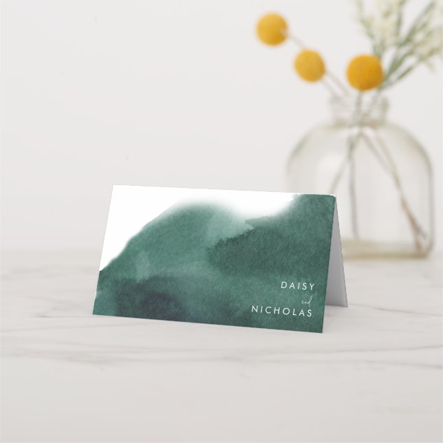 Carte De Placement Emerald Green Moderne Mariage aquarelle (Devant)