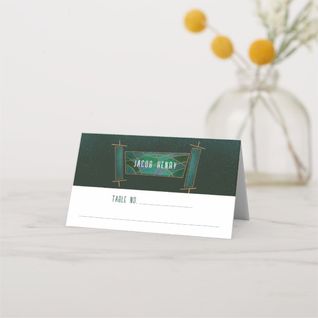 Carte De Placement Emerald Green Mosaic Torah Scroll Bar/Bat mitzvah (Devant)
