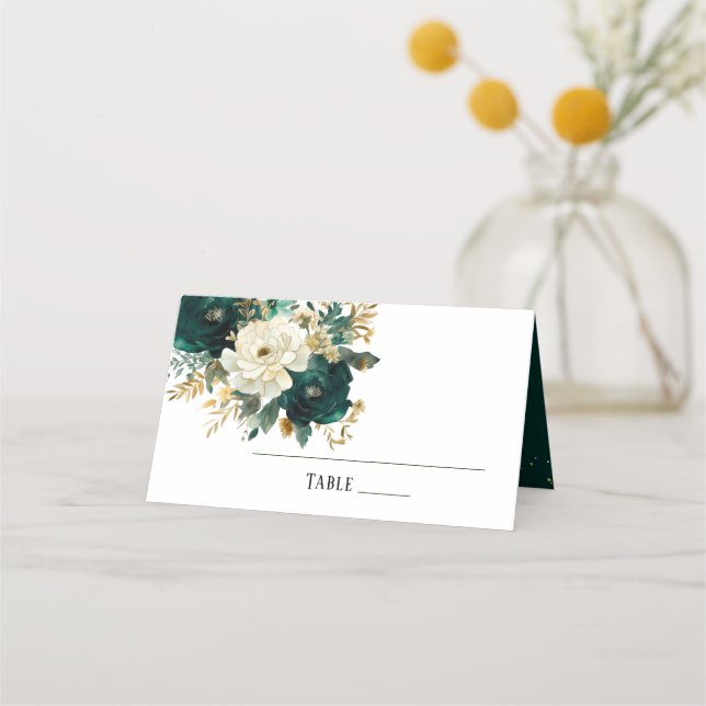 Carte De Placement Emerald Green White Gold Peonies Mariage Table (Devant)