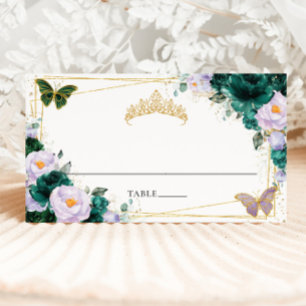 Carte De Placement Émeraude Vert Lilas Violet Floral Quinceañera 16èm